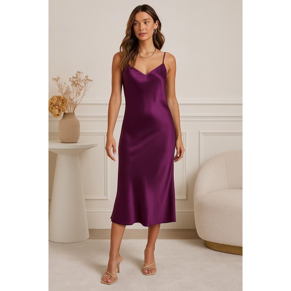 Sanctuary Satin Slip Midi Dress in Purple - Size XS